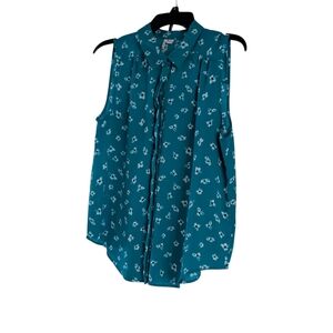 Elle Teal Floral Sleeveless Blouse